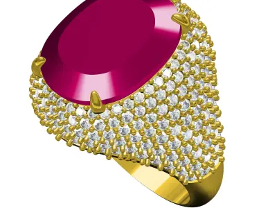 Antique Ruby Cushion Stone Cocktail Ring 3D print model