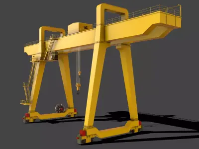 PBR Double Girder Gantry Crane V1 - Yellow Light Low-poly 3D model