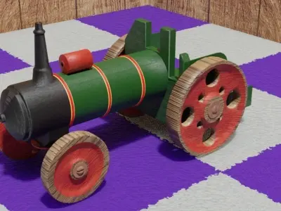 Old Painted Wooden Toy Tractor 3D model