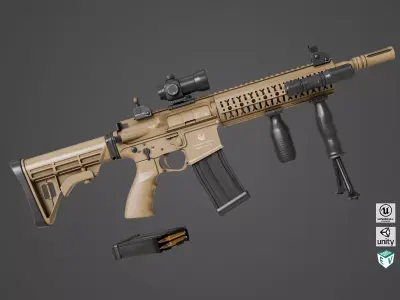 Machine Gun 17 Sandal All PBR Unity UE Textures Low-poly 3D model