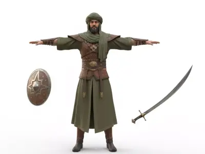 Realistic Arabian Desert Warrior 3D Model  Rigged  Game Ready Low-poly 3D model