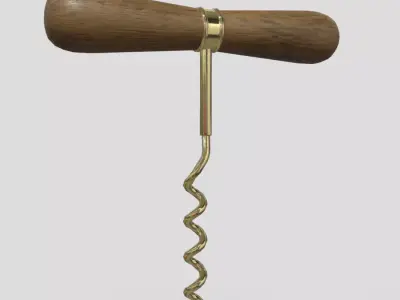 Corkscrew 2 wooden wine Low-poly 3D model