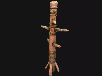 Wooden Wing Chun Combat Dummy Training Camp Low-poly 3D model