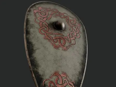 Slavic kite leather shield-painted white with uroboros symbol Low-poly 3D model