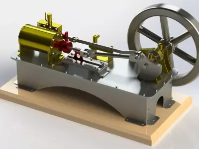 1 CYLINDER HORIZONTAL STEAM ENGINE WITH SLIDE VALVE 3D model