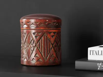  Cylindrical Carved Wooden Box Model 