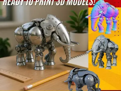 Chrome Mechanical Elephant  Retro Robot 3D Print Model 3D print model