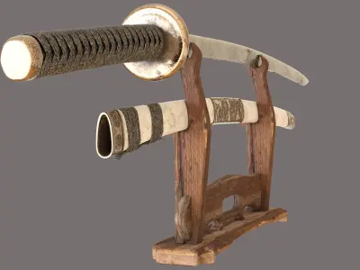 Katana with stand Low-poly 3D model