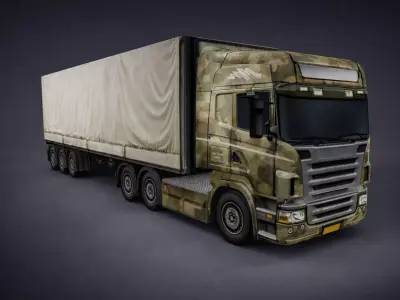 Realistic Heavy  semi  Truck  Military camo semi-truck  Low-poly 3D model