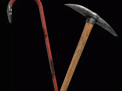 Crowbar and Old Pickaxe Low-poly 3D model