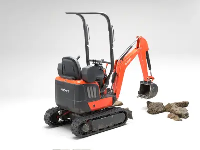 Kubota mini excavator low poly game-ready 3D model Low-poly 3D model