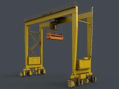 PBR Rubber Tyred Gantry Crane RTG V1 - Yellow Light Low-poly 3D model