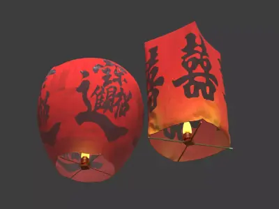 Chinese sky lantern  Low-poly 3D model