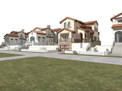 Villa house in middle of lawn 3D model