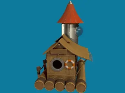 Floating House Hand-Painted Low-poly 3D model