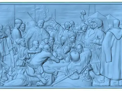 Historic Gathering Scene 3D Relief STL 3D model