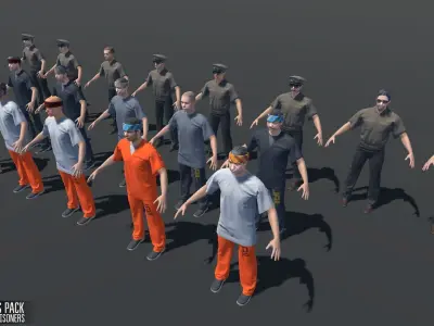 Characters pack - guards and prisoners Low-poly 3D model