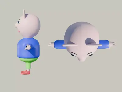 3D cartoon model of a pig with a human-like body Free 3D model