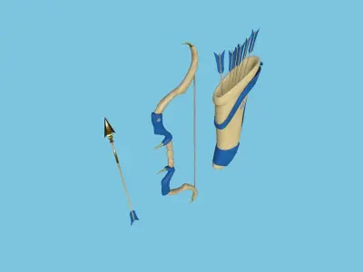 Archer Bow 03 Blue Beige - Quiver Fantasy Weaponry Low-poly 3D model