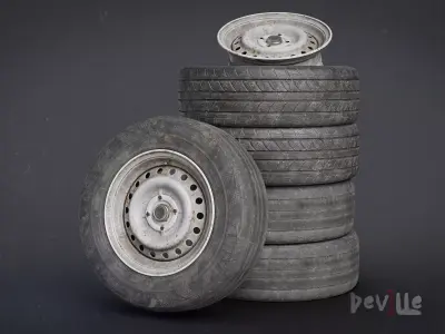 Car Wheel Rim Tire Pack -Clean New and Worn Dirty Old Game Ready Low-poly 3D model