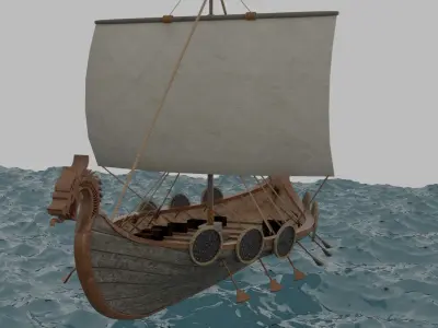 viking ship game ready Low-poly 3D model