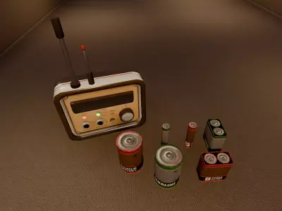 Retro Radio and Batteries - PBR Low-poly 3D model