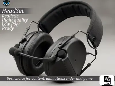 Realistic Military Tactical Headset - Game Ready Low-poly 3D model