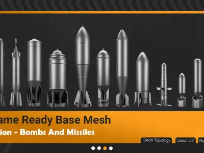 25 Bombs And Missiles Base Mesh-Game Ready Low-poly 3D model