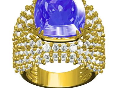 Antique Cushion Stone Round Diamond Cocktail Ring 3D print model