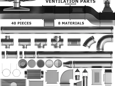 Parts Ventilation System Set 01 Low-poly 3D model