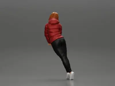 Asian girl in  jacket leaning with her hands on the car 3D print model