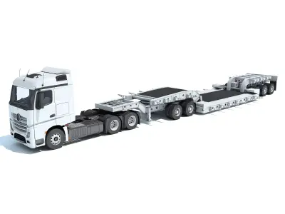 Truck with Lowboy Trailer 3D model