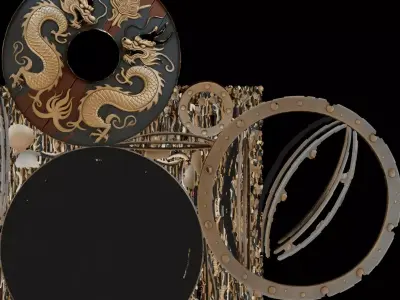 War shield with decorated with dragon  Low-poly 3D model