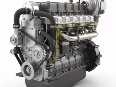 Heavy Duty Turbocharged Diesel Engine Low-poly 3D model