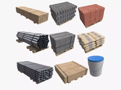 Construction Materials Collection Low-poly 3D model