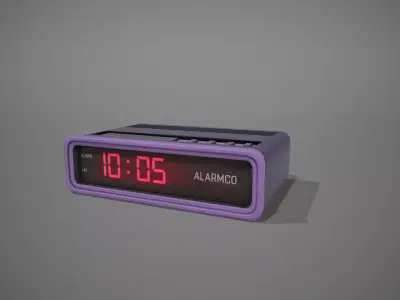 Purple Stylized Digital Alarm Clock Low-poly 3D model