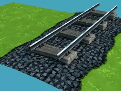 Cartoon modular railway  Low-poly 3D model