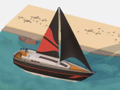 Black Yacht Scene MotorBoat Black Low-poly 3D model