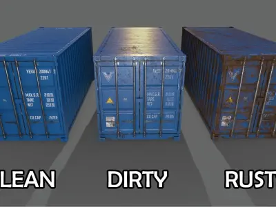 PBR 20 ft Shipping Cargo Container Version 2 - Blue Light Low-poly 3D model