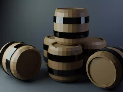 Low Poly Barrel set with 6 barrels Free low-poly 3D model
