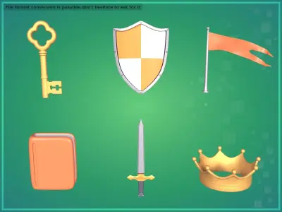 Cartoon Middle Age Icons Pack Low-poly 3D model