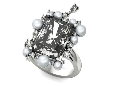 vintage ring with pearls and radiant 1251 3D print model