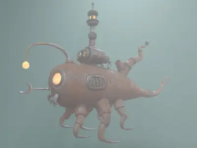 Stylized Cartoony Submarine Low-poly 3D model