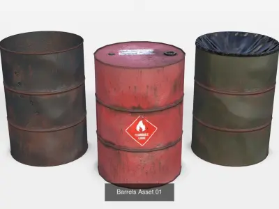 Wooden Pallet and Metallic Barrels Collection 3D Model Pack