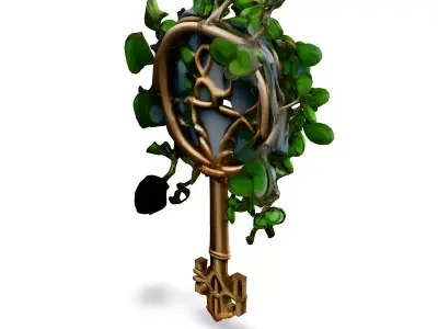 Antique Ornate Key with Ivy Low-poly 3D model