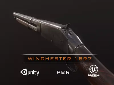 Winchester 1897 shotgun ww2 pbr low-poly Low-poly 3D model