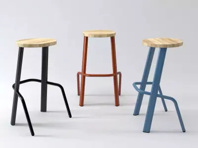 Bull bar stool with wooden seat 3D model