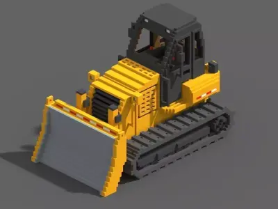 Voxel Bulldozer Low-poly 3D model