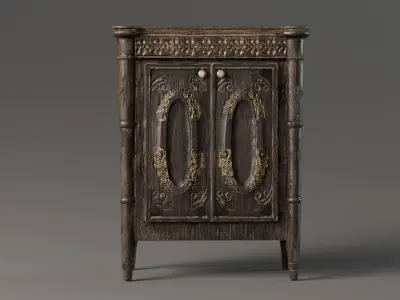 Wooden Antique Dresser Low-poly 3D model