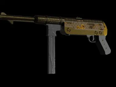 Gun Model with gold handle Low-poly 3D model